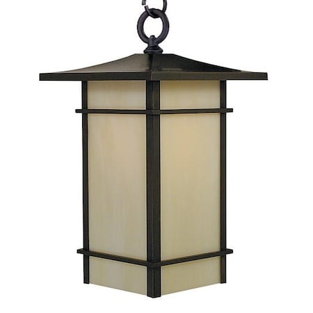 Arroyo Craftsman 9" Katsura Pendant With Toshi Overlay, Rustic Brown, Gold White Iridescent Glass KAH-9TSGW-RB